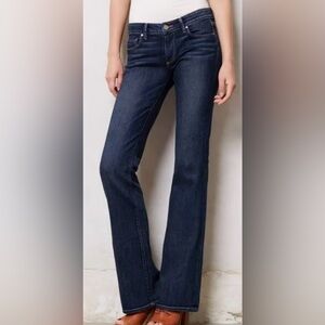 PAIGE Anthropologie Deep Dark Indigo Skyline Low Rise Bootcut Western Wide Jeans